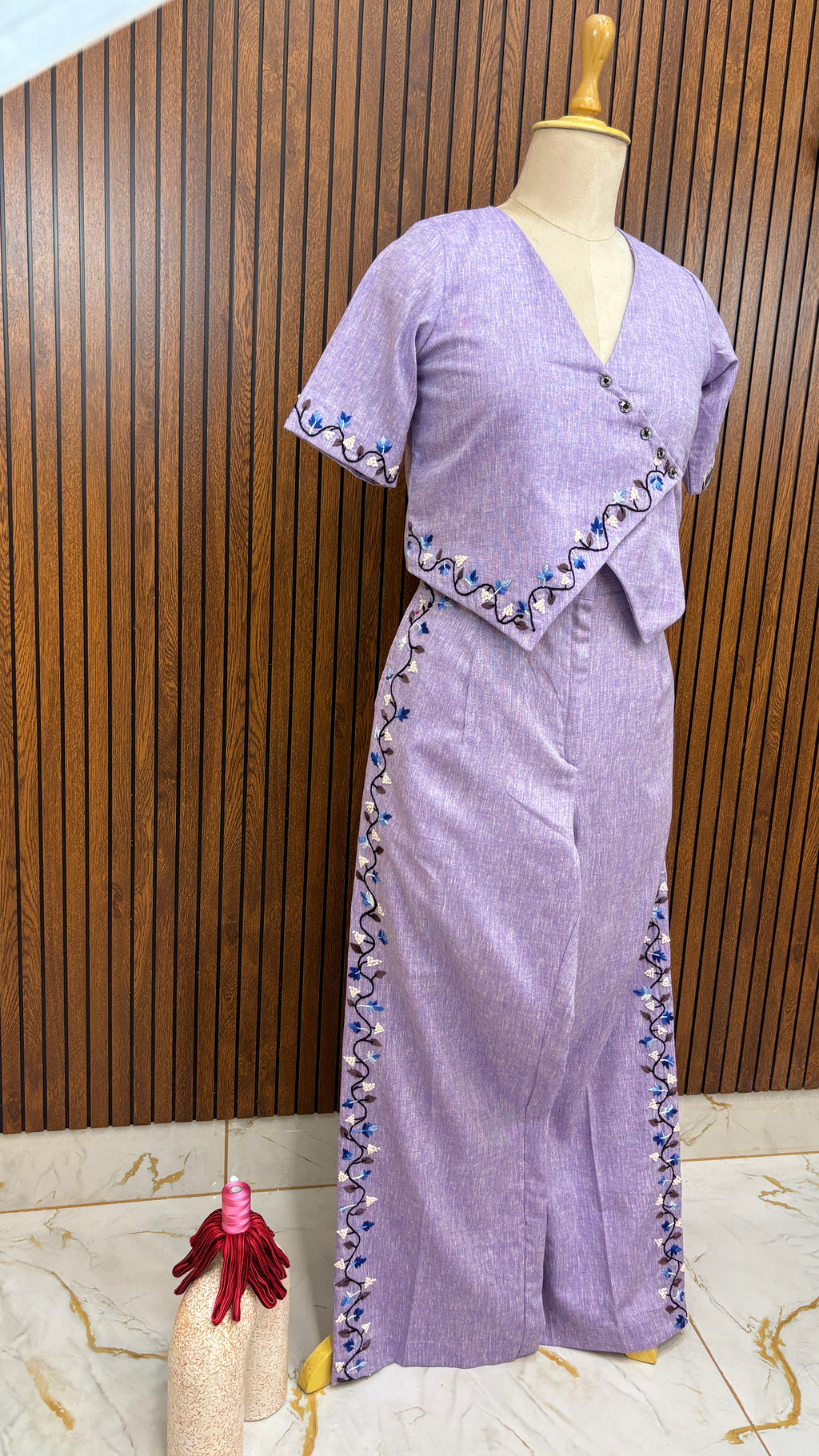 Lavender Hand Embroidered Linen Co-ord Set