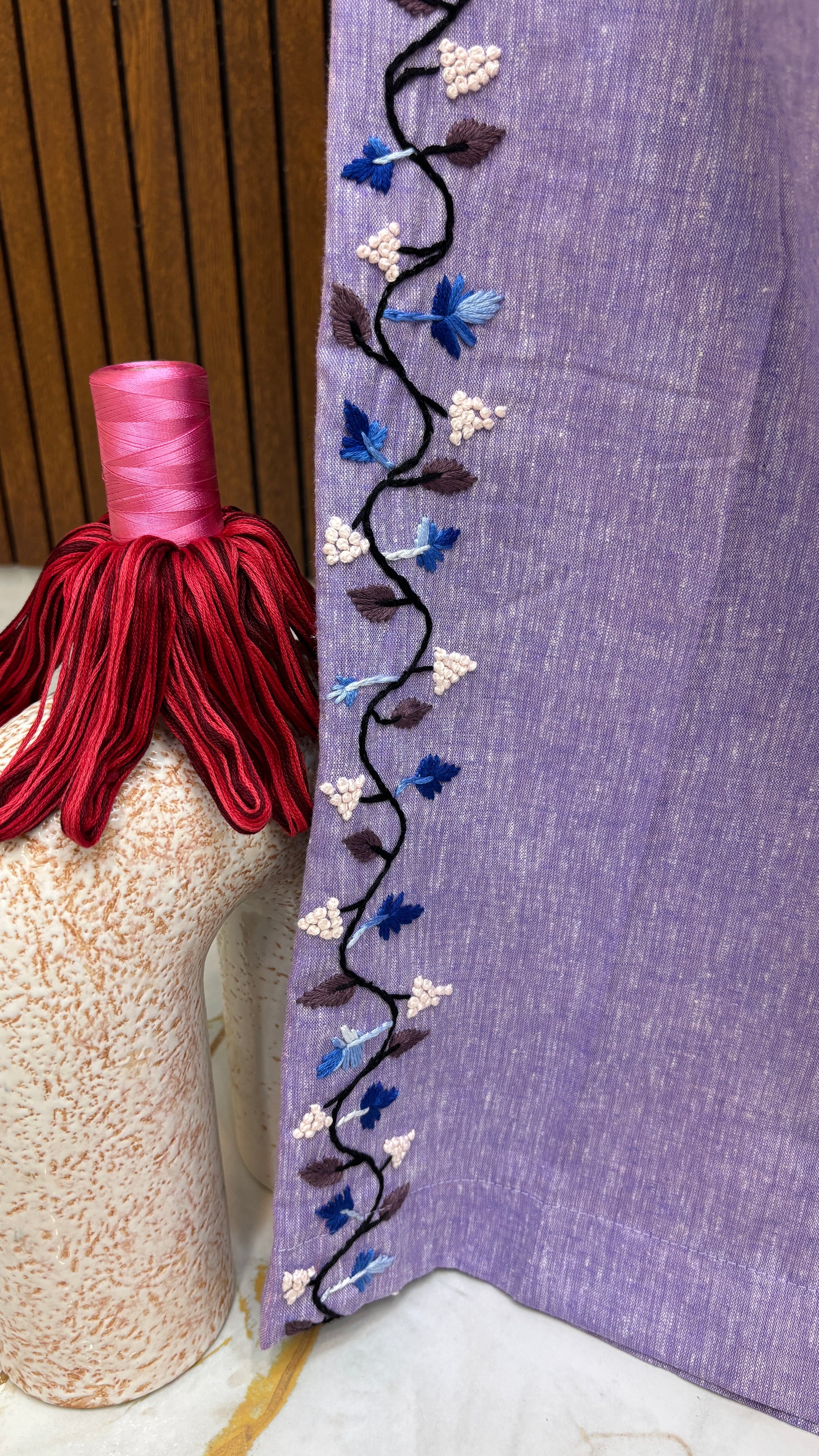 Lavender Hand Embroidered Linen Co-ord Set