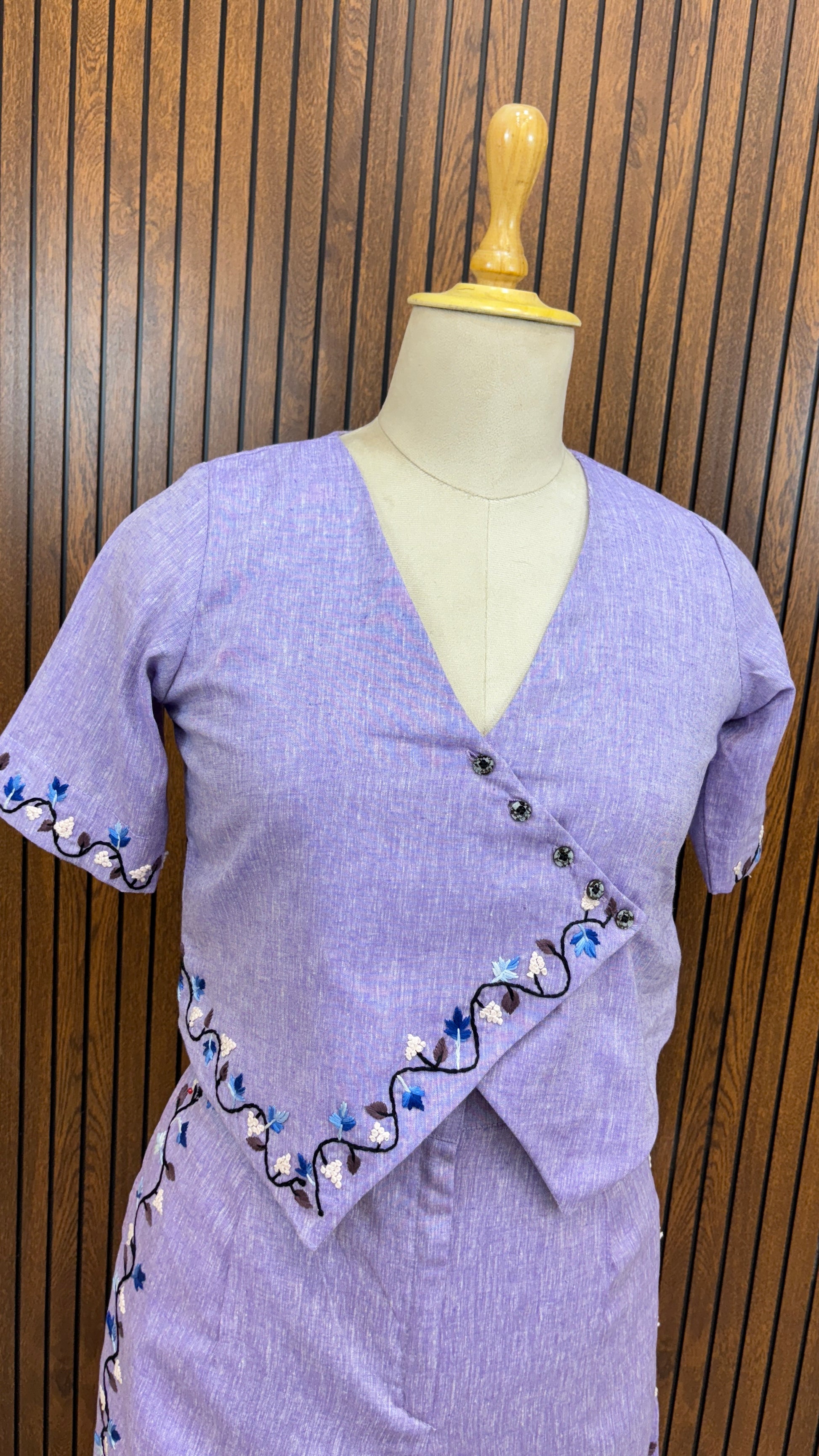 Lavender Hand Embroidered Linen Co-ord Set