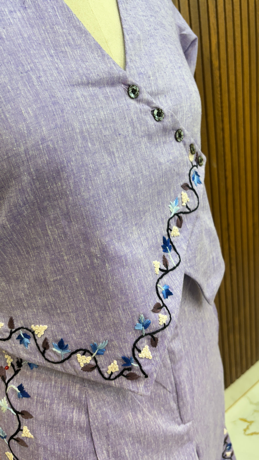 Lavender Hand Embroidered Linen Co-ord Set