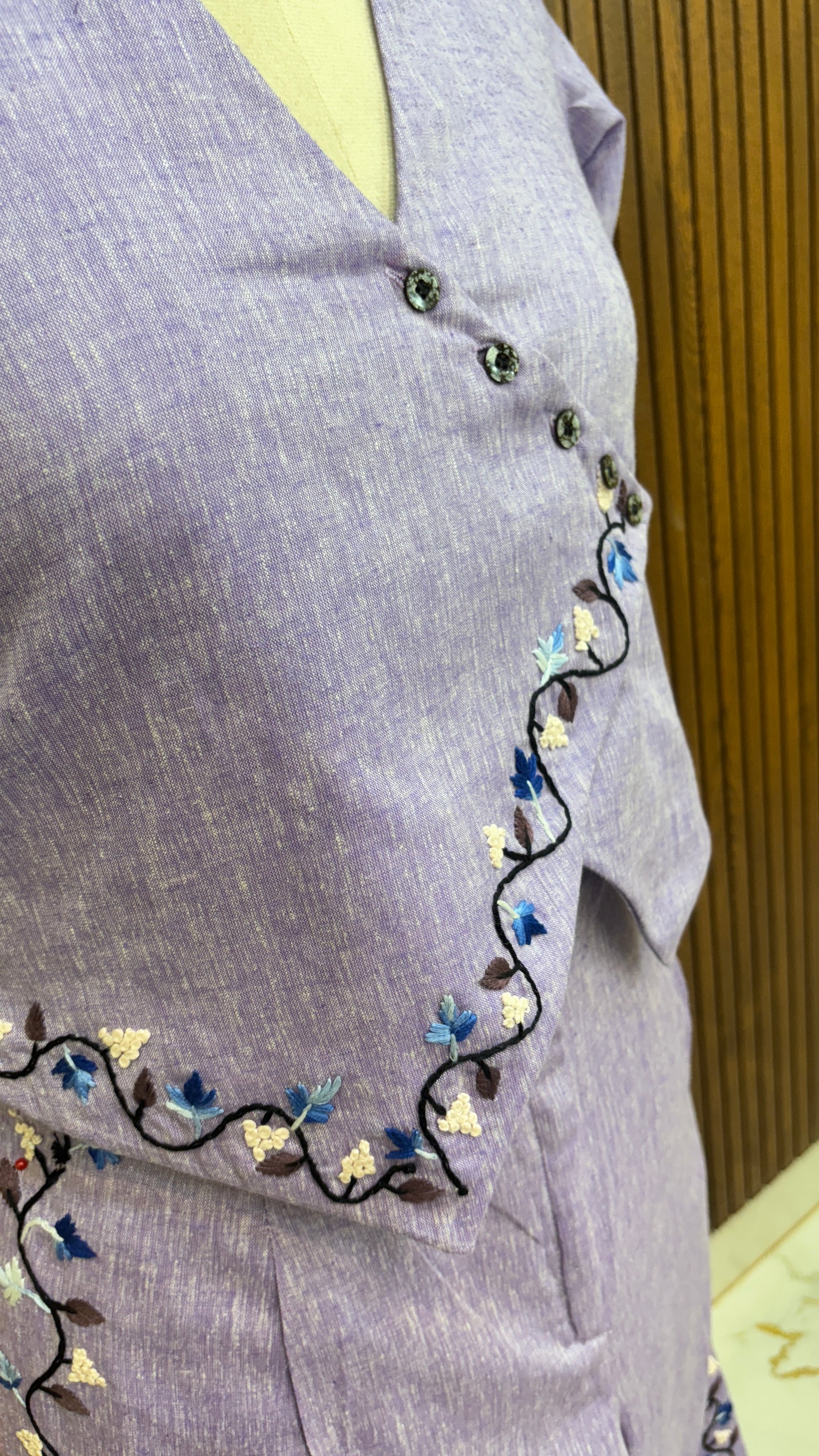 Lavender Hand Embroidered Linen Co-ord Set