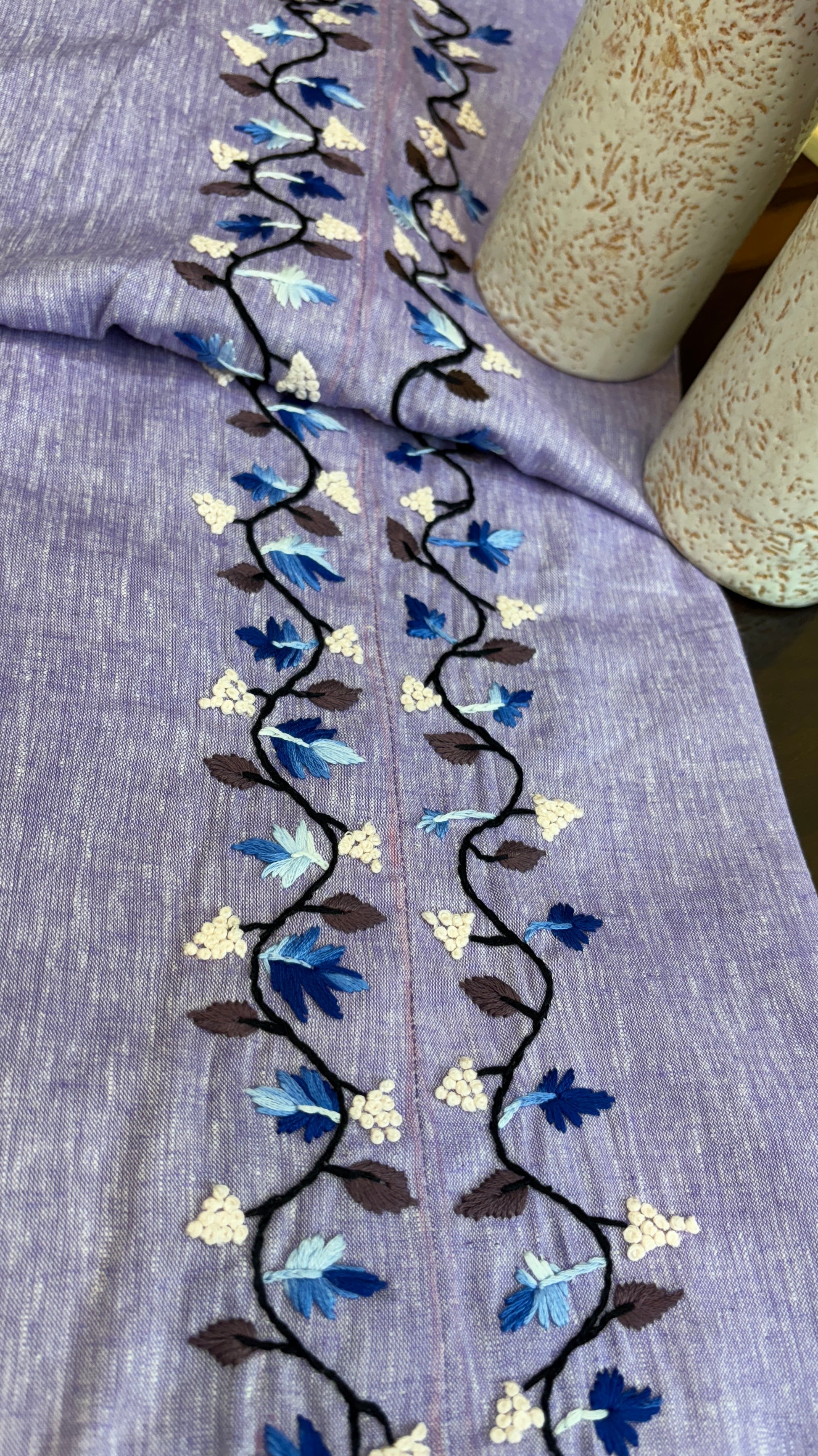 Lavender Hand Embroidered Pure Linen Trouser