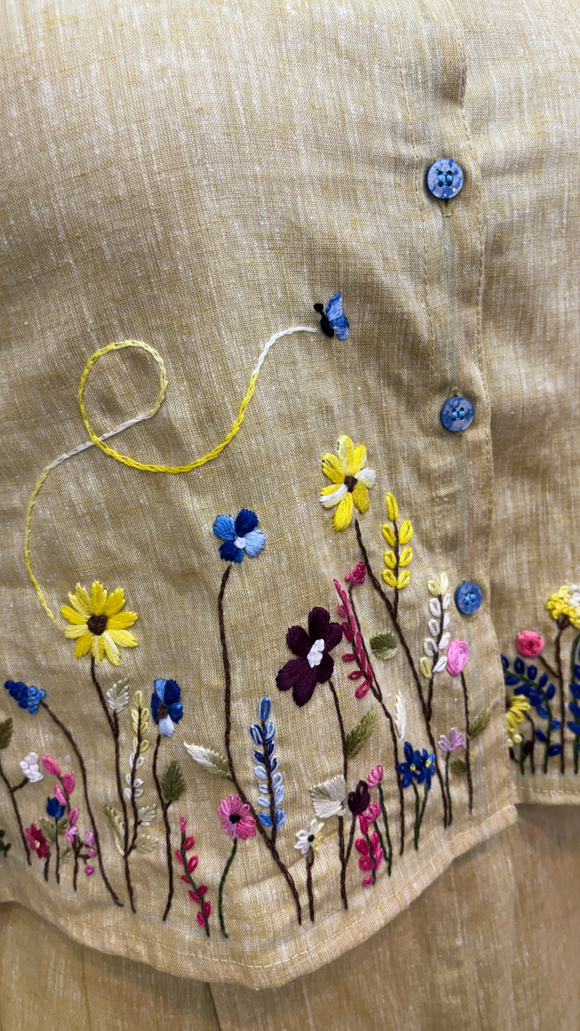 Nature-Inspired Beige Pure Linen Hand Embroidered Co-ord Set