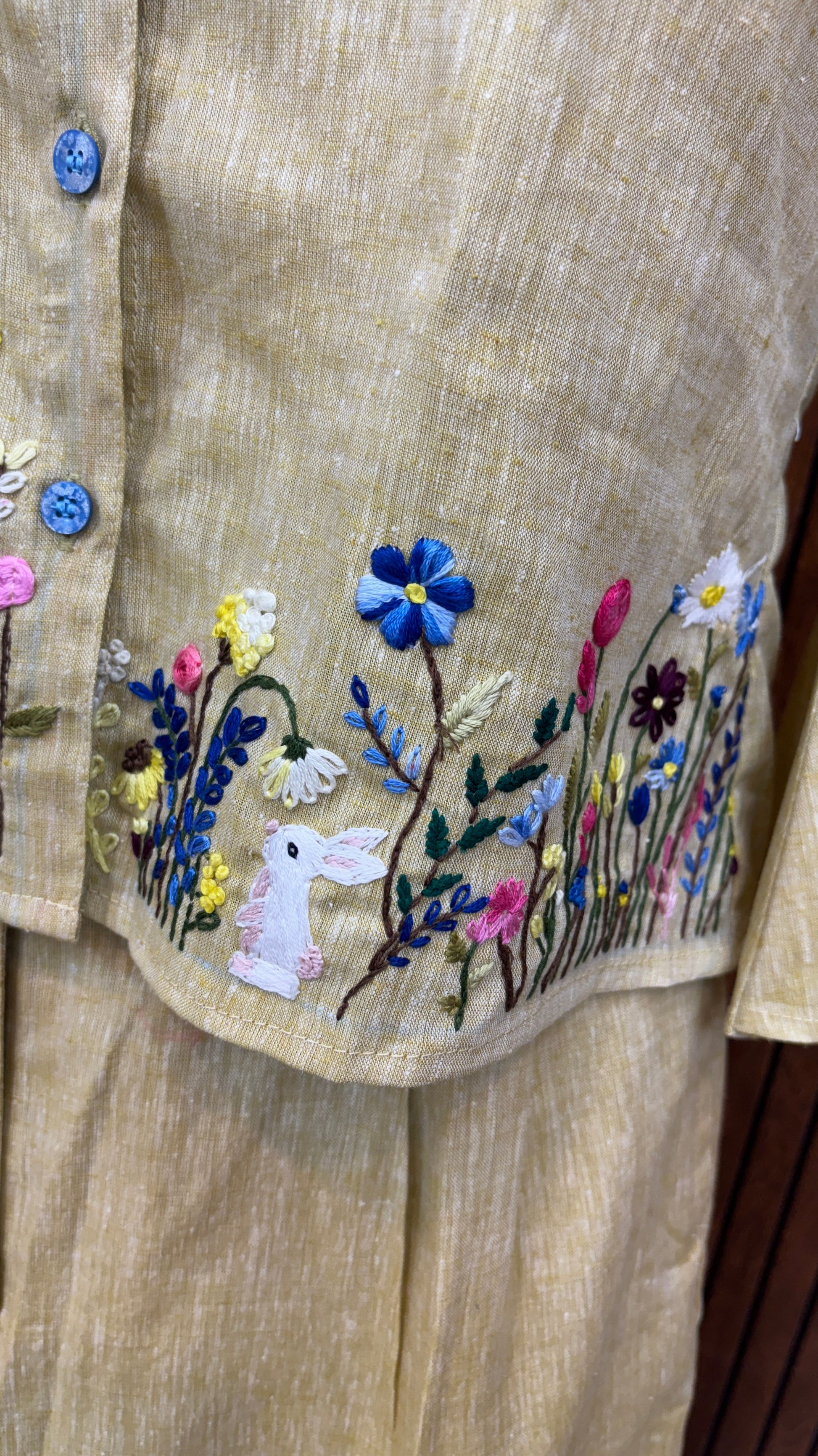 Nature-Inspired Beige Pure Linen Hand Embroidered Shirt