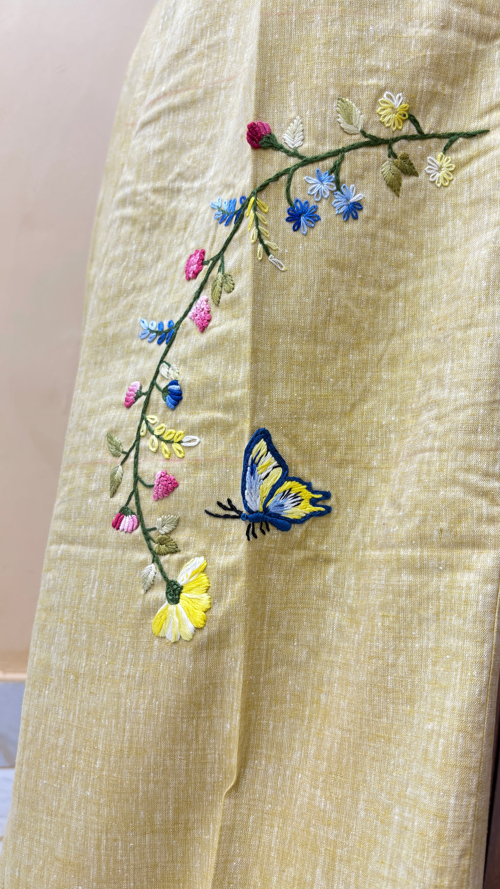 Nature-Inspired Beige Pure Linen Hand Embroidered Co-ord Set