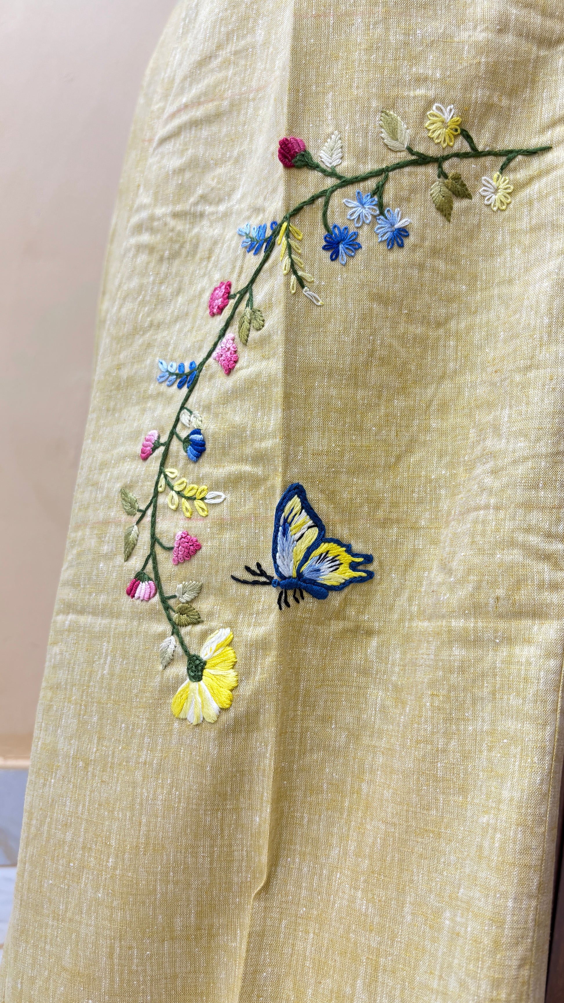 Nature-Inspired Beige Pure Linen Hand Embroidered Co-ord Set