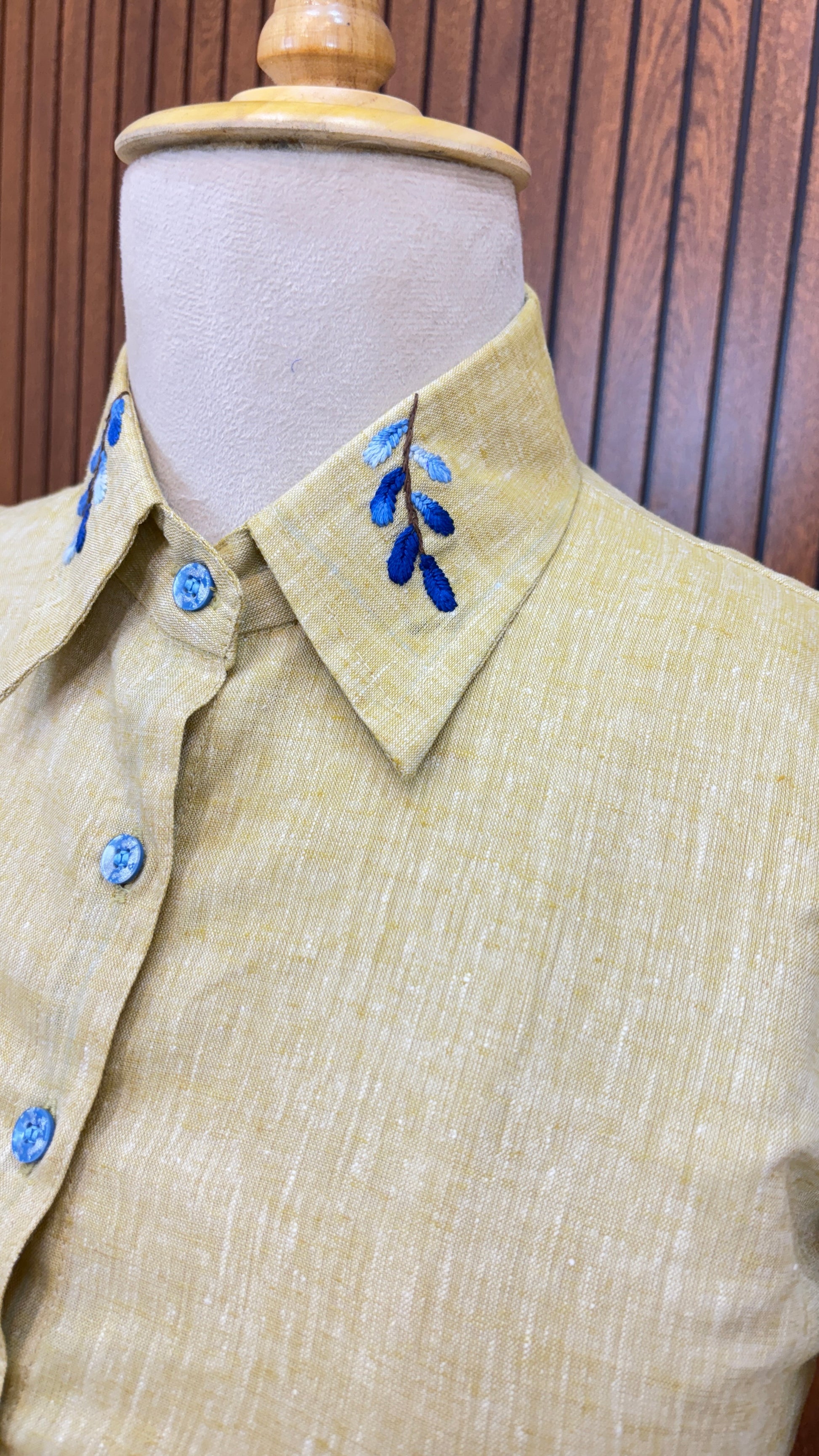 Nature-Inspired Beige Pure Linen Hand Embroidered Shirt