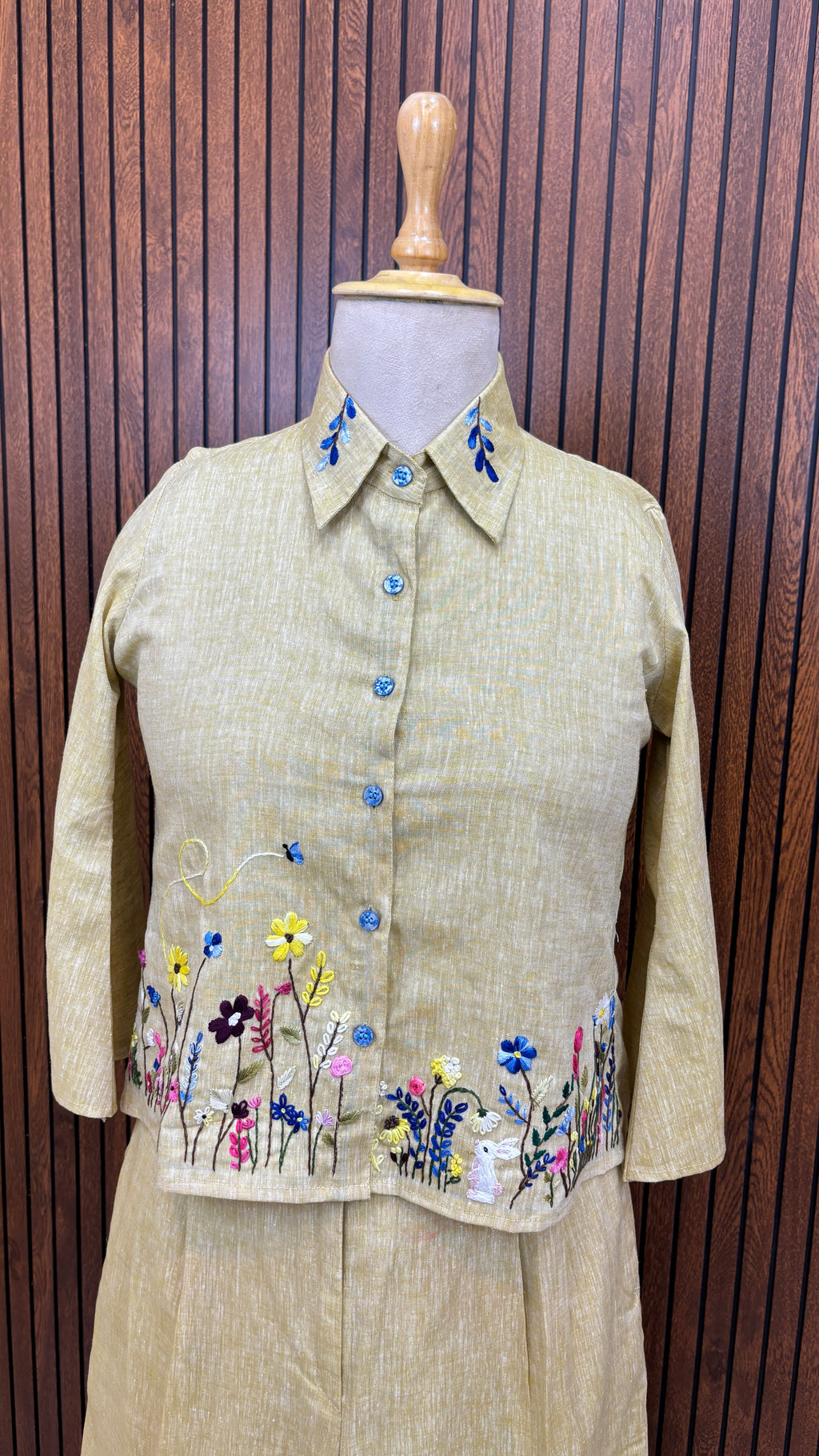 Nature-Inspired Beige Pure Linen Hand Embroidered Co-ord Set