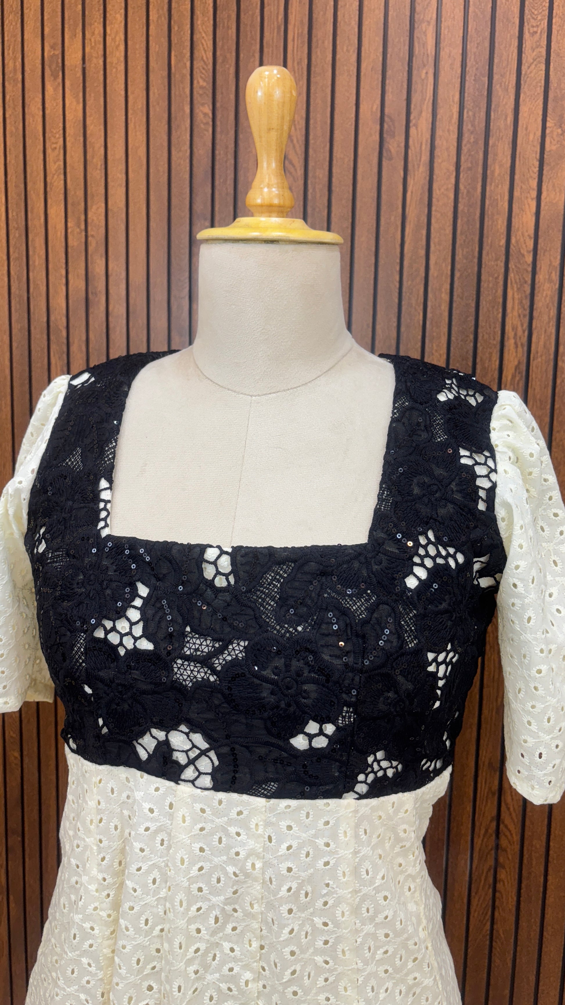 Light Yellow Dress with Black Lace Detailing