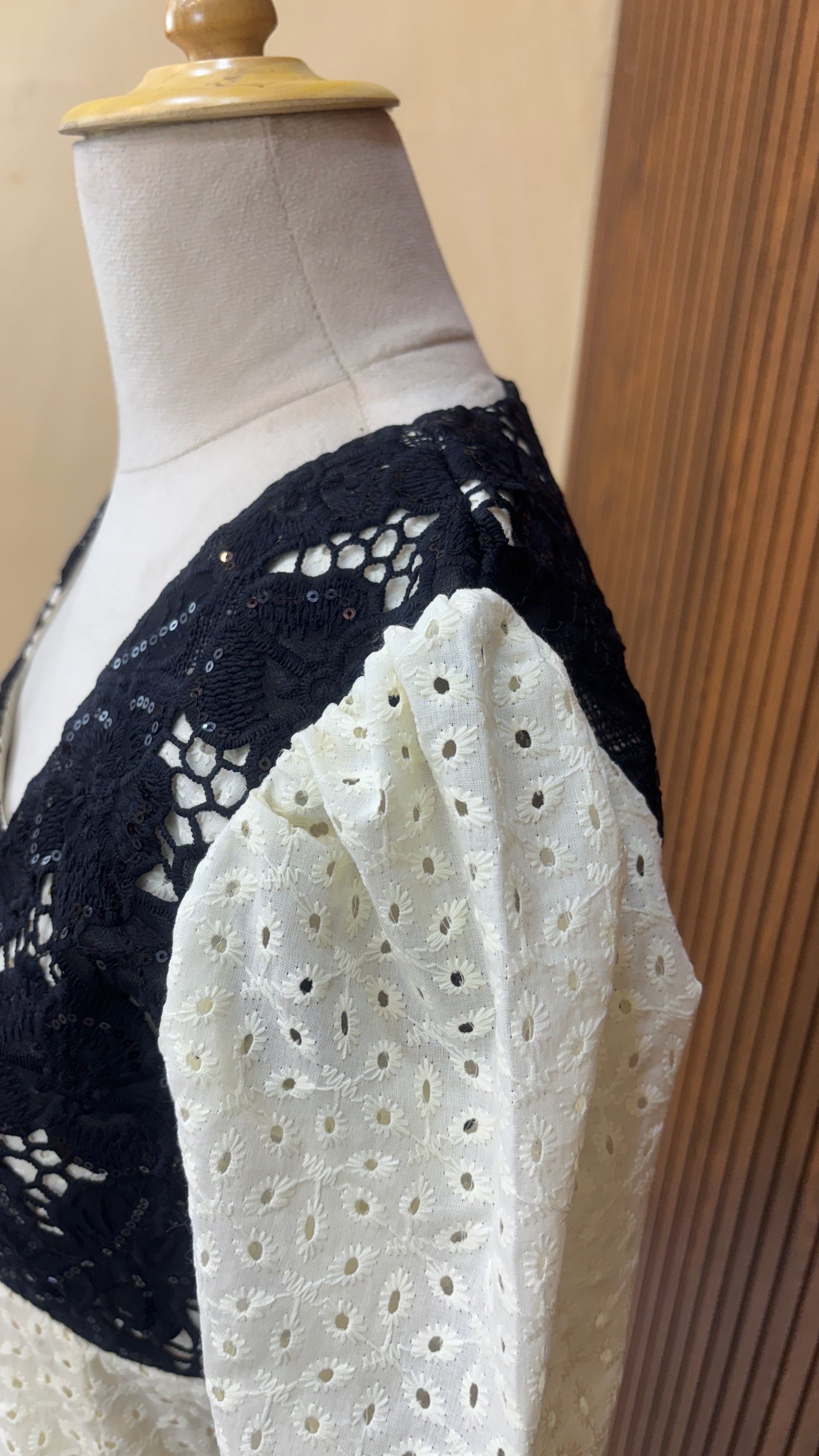 Light Yellow Dress with Black Lace Detailing