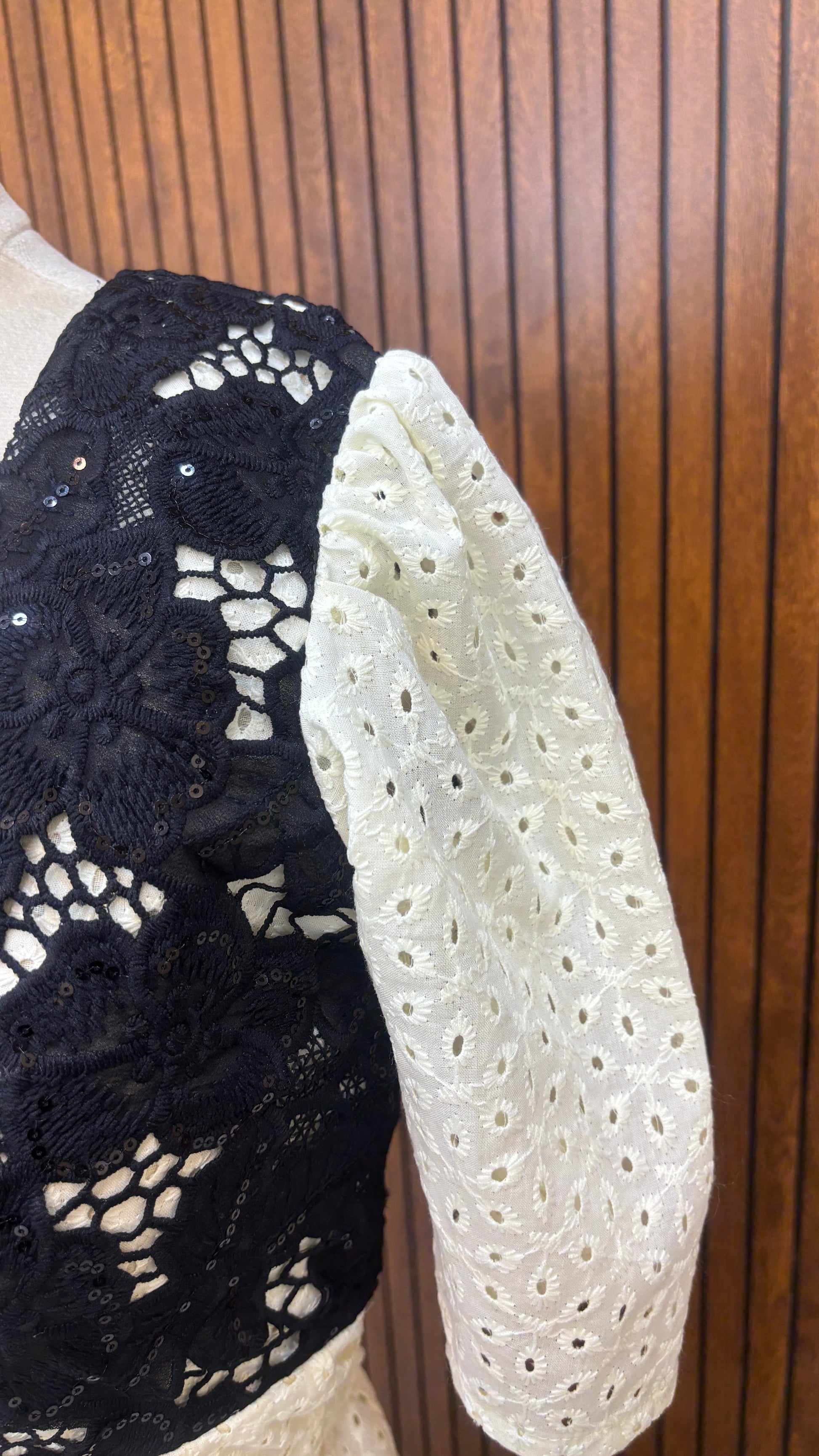 Light Yellow Dress with Black Lace Detailing