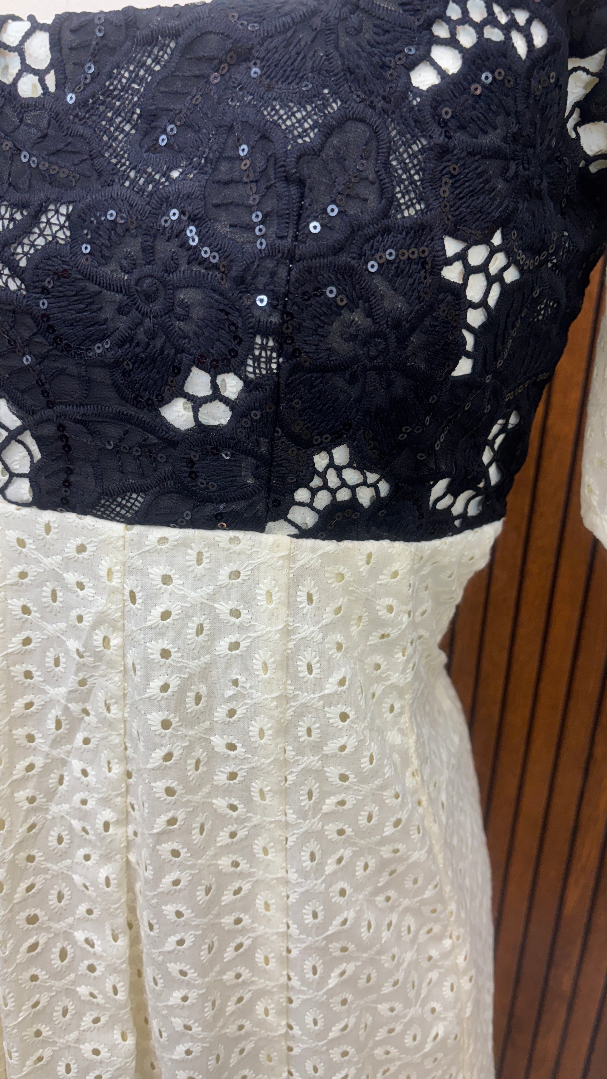 Light Yellow Dress with Black Lace Detailing