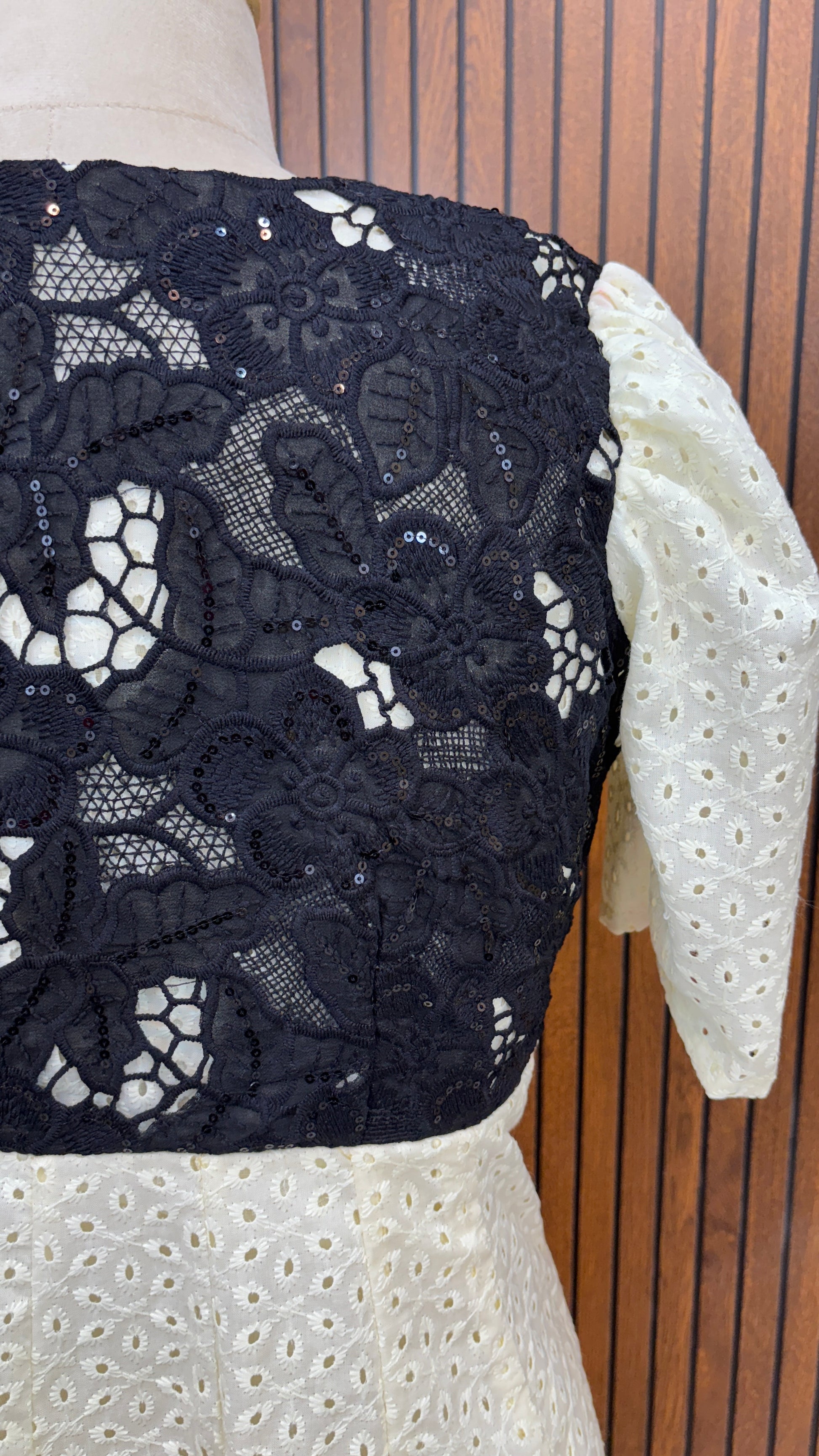 Light Yellow Dress with Black Lace Detailing