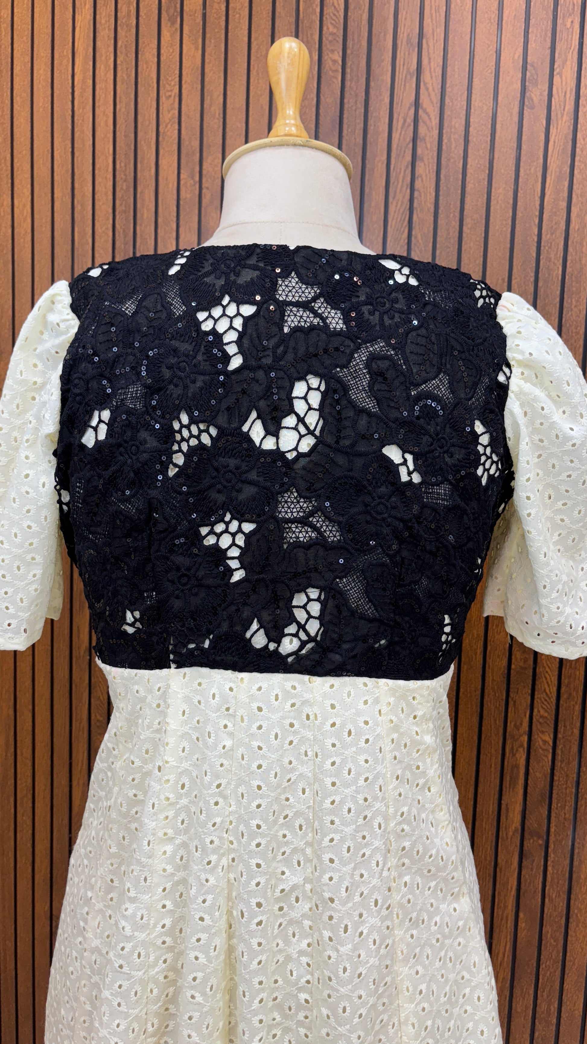 Light Yellow Dress with Black Lace Detailing