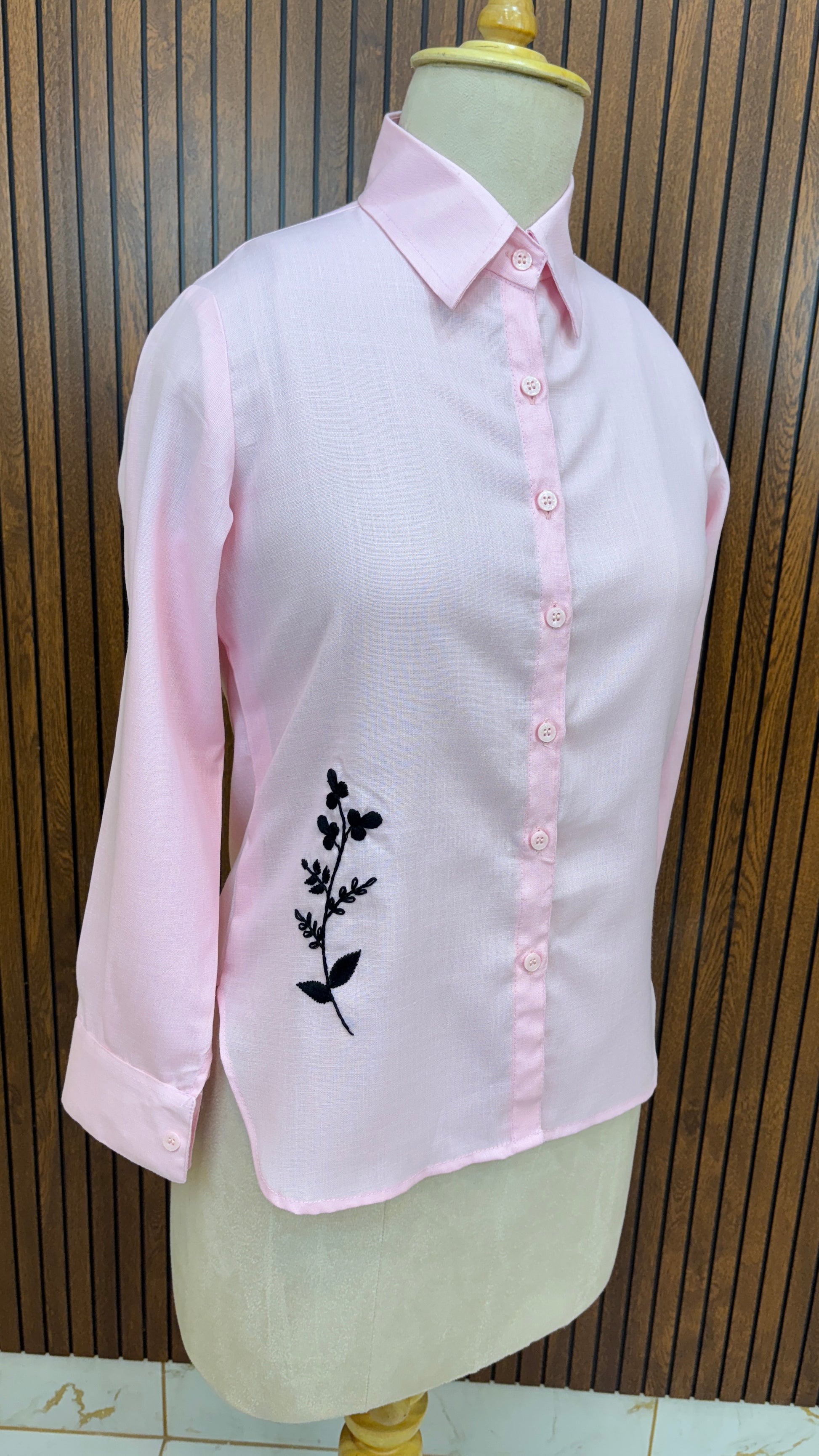 Blush Thread – Baby Pink Hand Embroidered Cotton Shirt