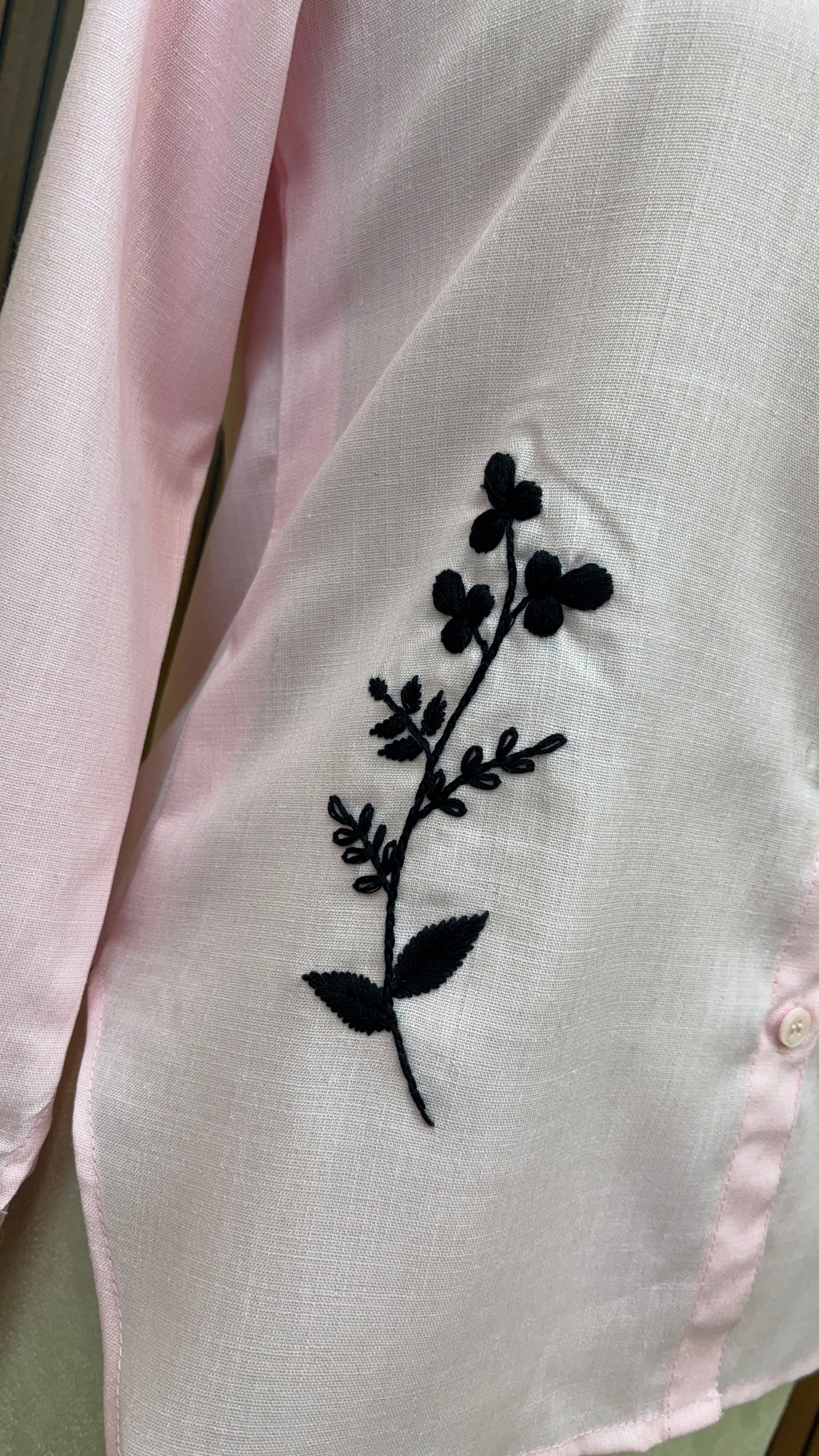 Blush Thread – Baby Pink Hand Embroidered Cotton Shirt