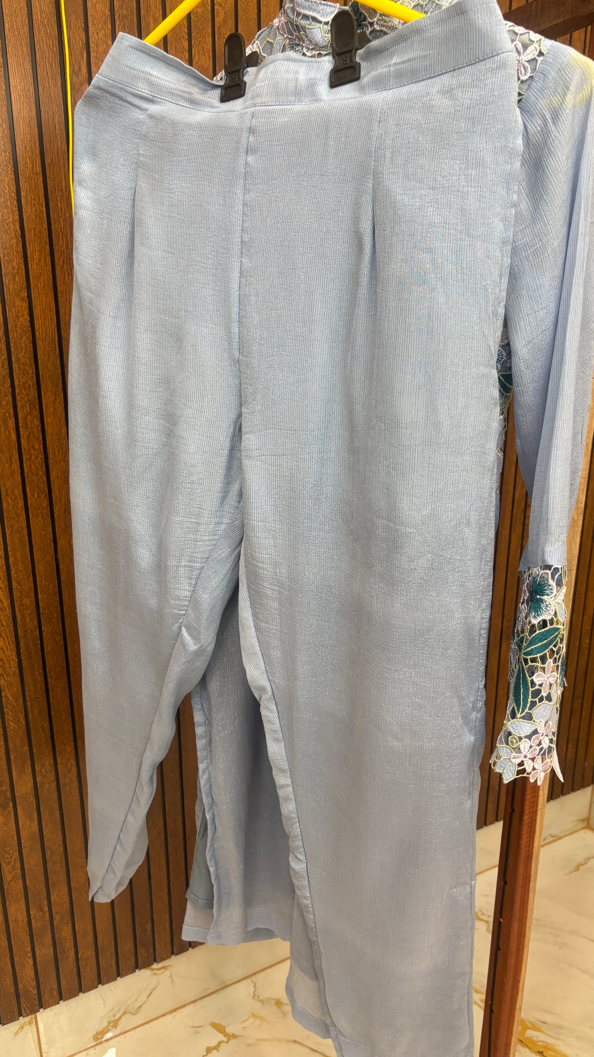 Ethereal Lace – Grey-Blue Floral Kurta Set