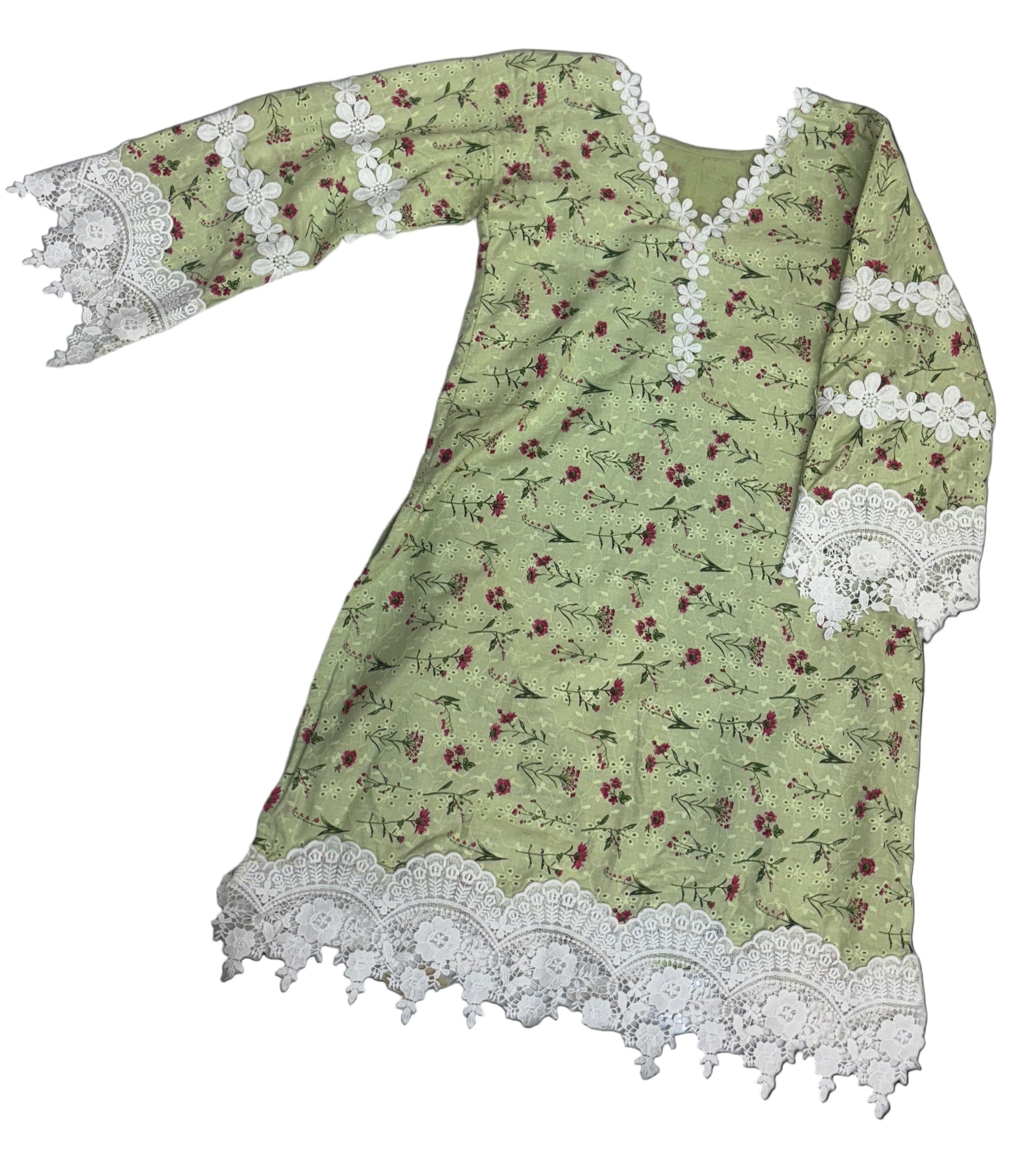Green Blossom Lace Kurta