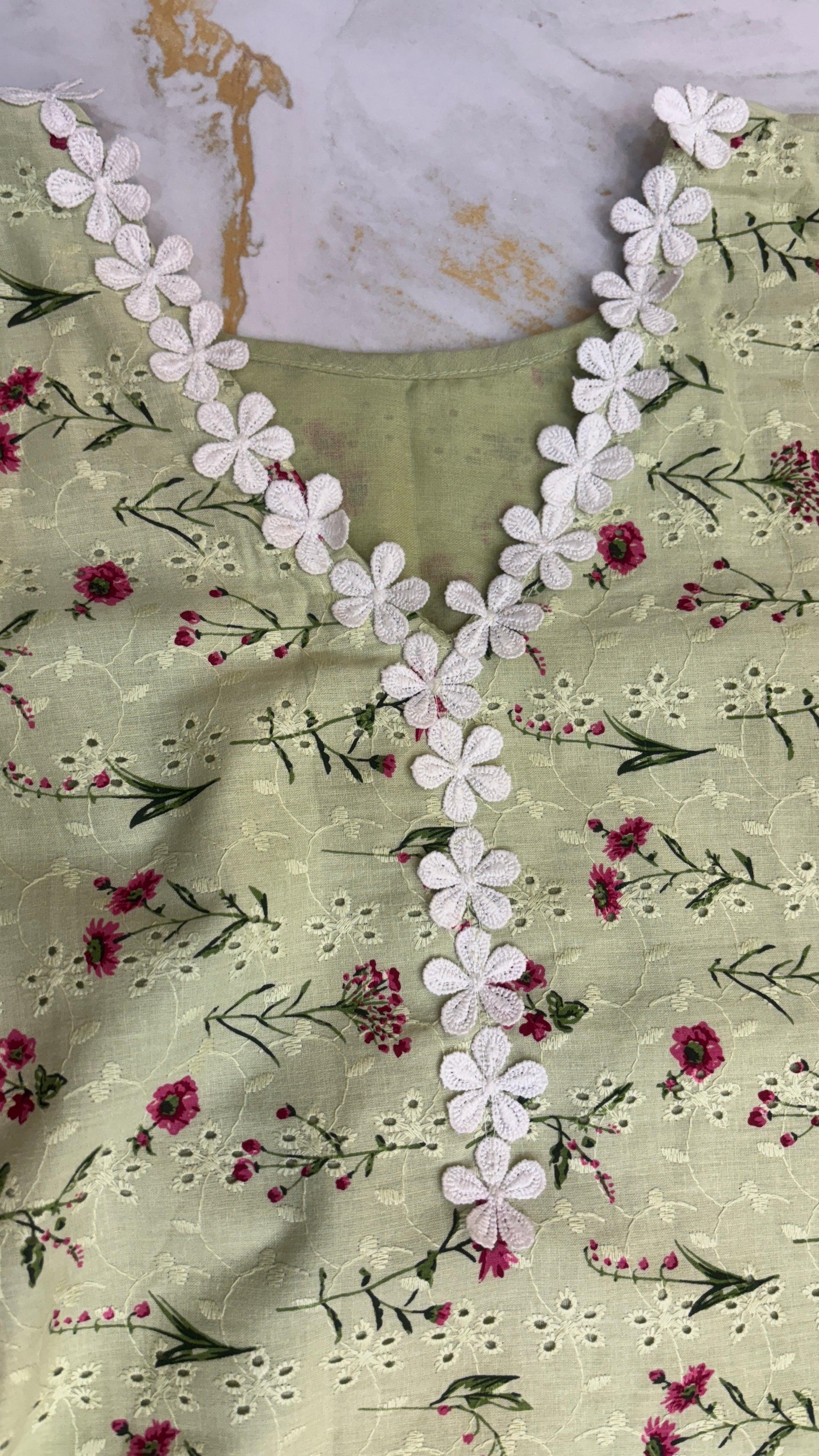 Green Blossom Lace Kurta