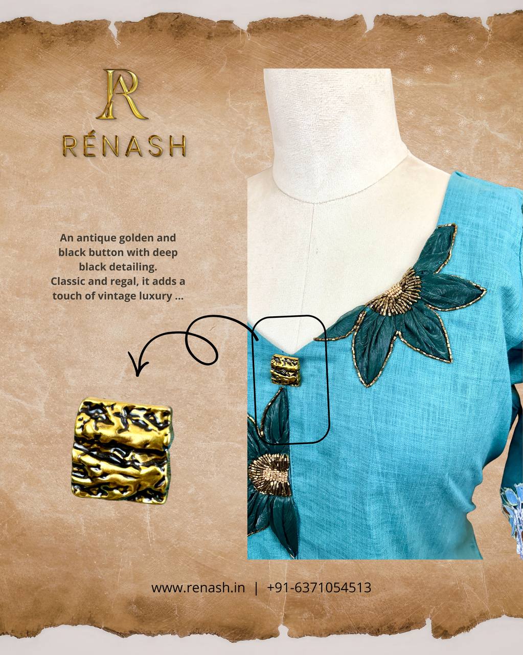 Designer Teal Linen Kurta with Hand Embroidered Appliqué Work